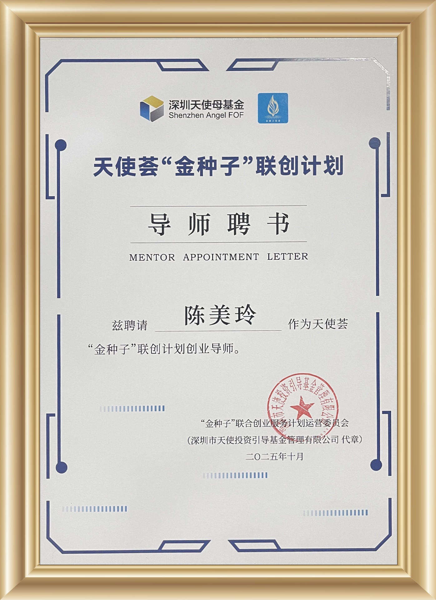 深圳天使母基金金种子导师